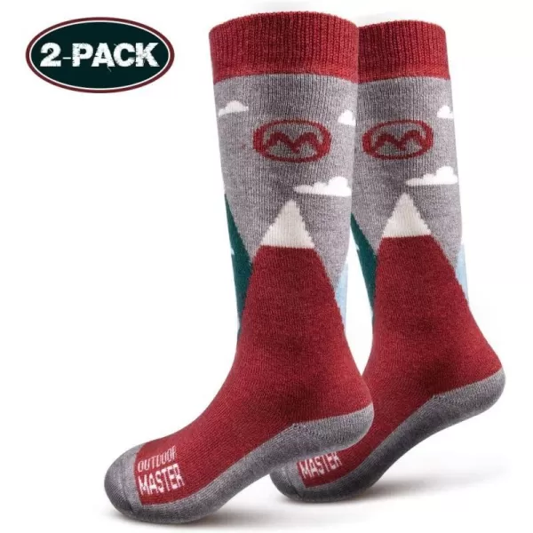 OutdoorMaster Kids Ski Socks  Merino Wool Blend Over the Calf Design wNonSlip CuffChristmas  2 Pack