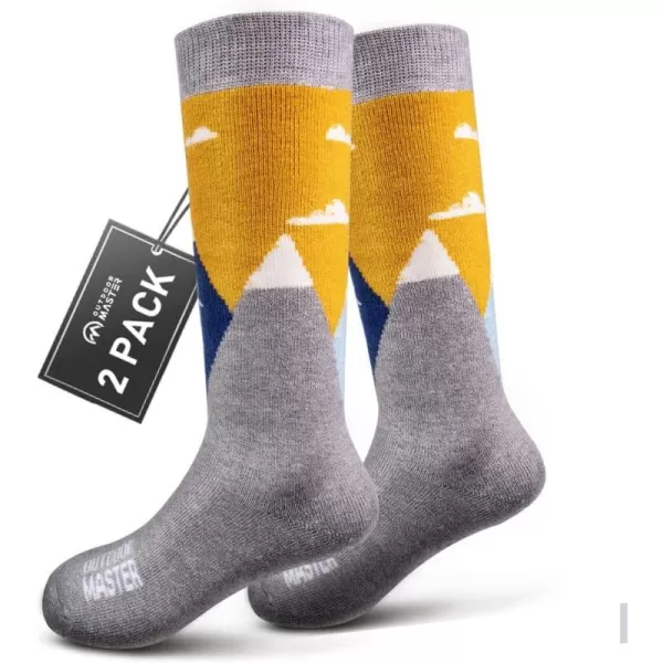 OutdoorMaster Kids Ski Socks  Merino Wool Blend Over the Calf Design wNonSlip CuffDust Gray  2 Pack