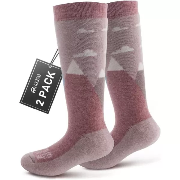 OutdoorMaster Kids Ski Socks  Merino Wool Blend Over the Calf Design wNonSlip CuffMt View  2 Pack