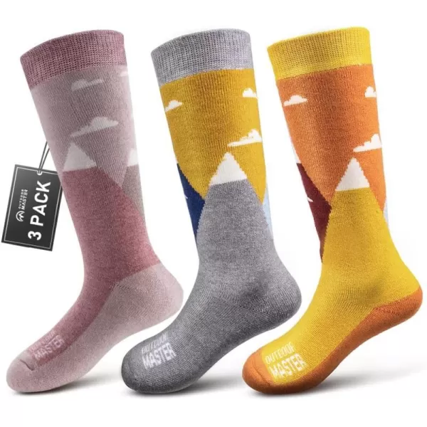 OutdoorMaster Kids Ski Socks  Merino Wool Blend Over the Calf Design wNonSlip CuffMt View Dust Gray Carrot Orange