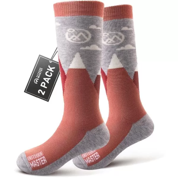 OutdoorMaster Kids Ski Socks  Merino Wool Blend Over the Calf Design wNonSlip CuffPink Gray