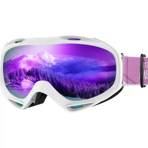 OutdoorMaster OTG Ski Goggles  Over Glasses SkiSnowboard Goggles for Men Women amp Youth  100 UV ProtectionWhiteframe Revopurplelens Vlt 17