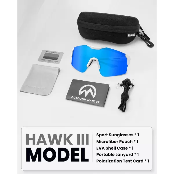 OutdoorMaster Hawk III Polarized Sports Sunglasses for Men Women UV400 Protection TR90 Frame Cycling SunglassesWhiteframe Bluelens Cat3