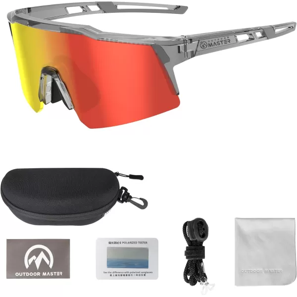 OutdoorMaster Hawk Kids Polarized Sunglasses Kids Baseball Sunglasses with UV Protection for Girls  Boys 614Clear Framerevo Red