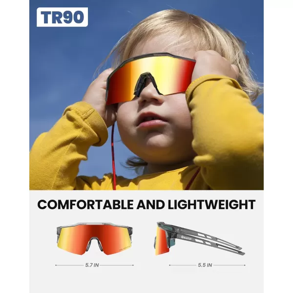 OutdoorMaster Hawk Kids Polarized Sunglasses Kids Baseball Sunglasses with UV Protection for Girls  Boys 614Clear Framerevo Red