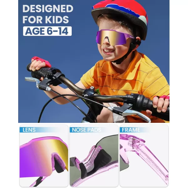 OutdoorMaster Hawk Kids Polarized Sunglasses Kids Baseball Sunglasses with UV Protection for Girls  Boys 614Purple Framerevo Purple