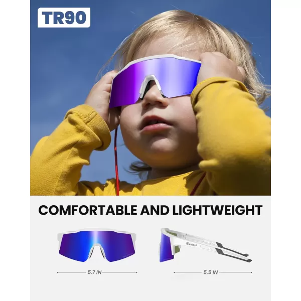 OutdoorMaster Hawk Kids Polarized Sunglasses Kids Baseball Sunglasses with UV Protection for Girls  Boys 614White Framerevo Blue