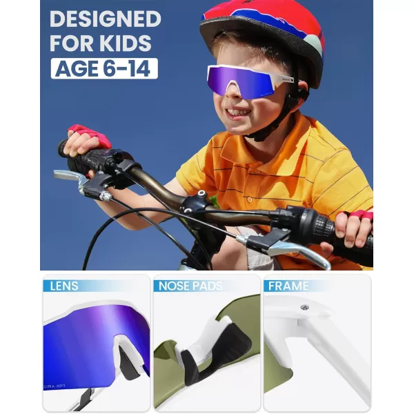 OutdoorMaster Hawk Kids Polarized Sunglasses Kids Baseball Sunglasses with UV Protection for Girls  Boys 614White Framerevo Blue