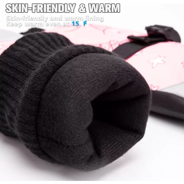 OutdoorMaster Kids Ski Gloves Kids Ski Mittens Long Cuff Waterproof Winter Gloves Snow Gloves for Girls and BoysLight Pink