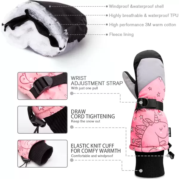 OutdoorMaster Kids Ski Gloves Kids Ski Mittens Long Cuff Waterproof Winter Gloves Snow Gloves for Girls and BoysLight Pink