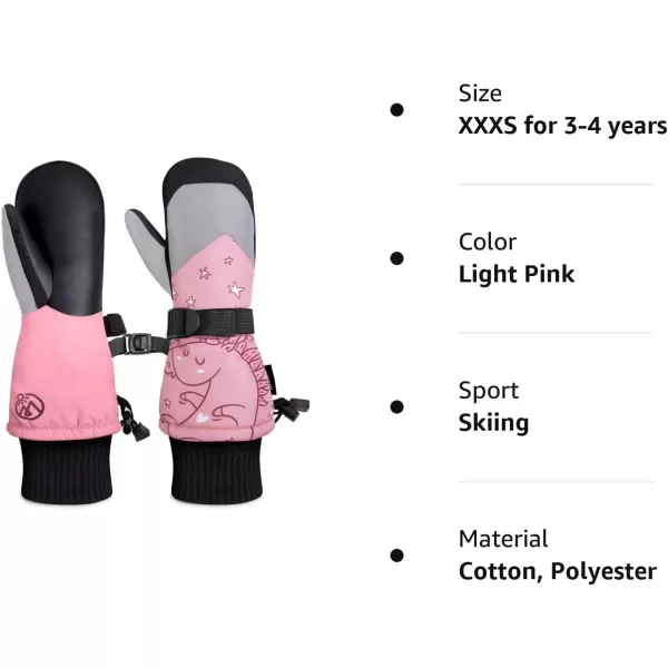 OutdoorMaster Kids Ski Gloves Kids Ski Mittens Long Cuff Waterproof Winter Gloves Snow Gloves for Girls and BoysLight Pink