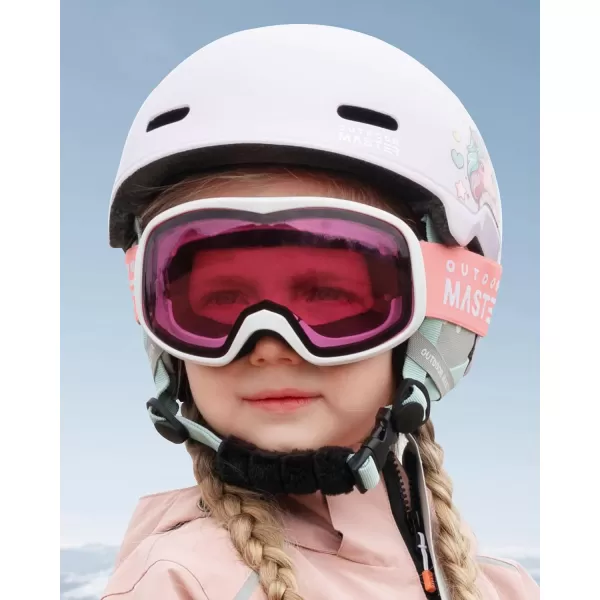 OutdoorMaster Owl Kids Ski Goggles OTG AntiFog Snowboard Goggles with 100 UV ProtectionBlack Framevlt 46 Pink Lens