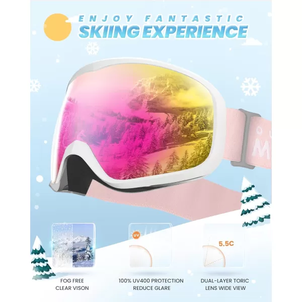 OutdoorMaster Owl Kids Ski Goggles OTG AntiFog Snowboard Goggles with 100 UV ProtectionWhite Framevlt 13 Revo Pink