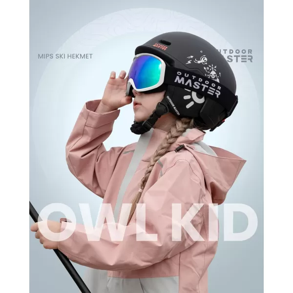 OutdoorMaster Owl Kids Ski Goggles OTG AntiFog Snowboard Goggles with 100 UV ProtectionWhite Framevlt 15 Revo Blue