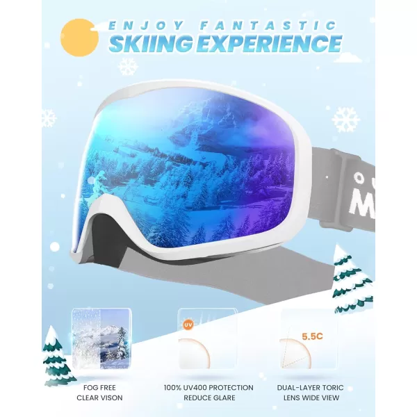 OutdoorMaster Owl Kids Ski Goggles OTG AntiFog Snowboard Goggles with 100 UV ProtectionWhite Framevlt 15 Revo Blue