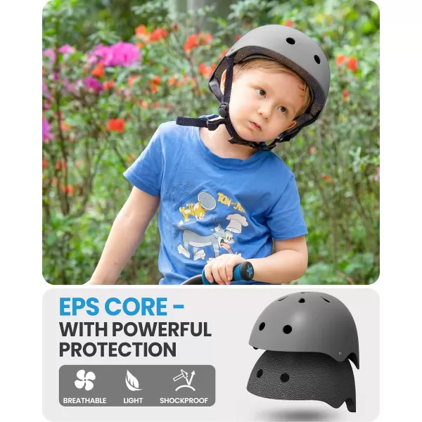 OutdoorMaster Youth  Kids Bike Helmet  Adjustable MultiSports Skateboard Helmet with Removable Liners for Balance Bike Toddler Scooter One Wheel HoverboardGrey