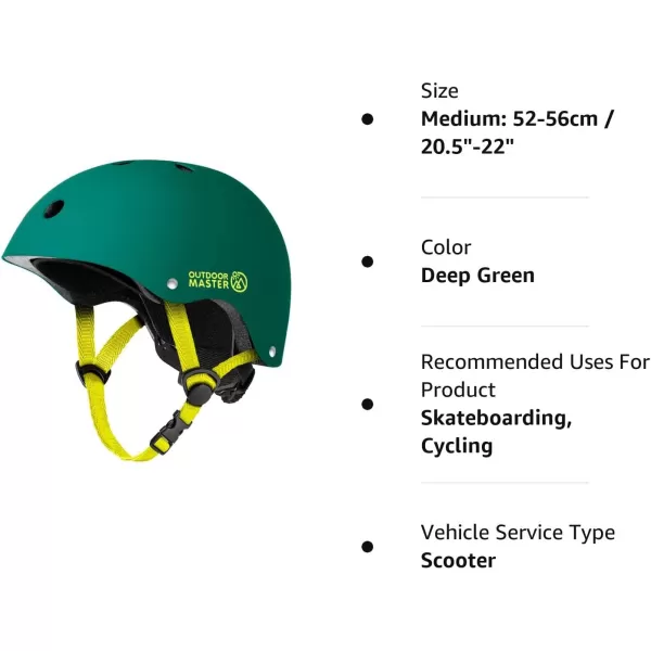 OutdoorMaster Youth  Kids Bike Helmet  Adjustable MultiSports Skateboard Helmet with Removable Liners for Balance Bike Toddler Scooter One Wheel HoverboardDeep Green