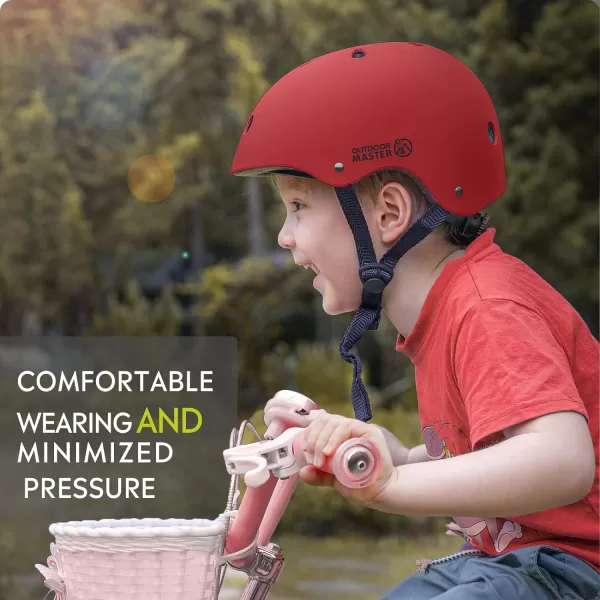 OutdoorMaster Youth  Kids Bike Helmet  Adjustable MultiSports Skateboard Helmet with Removable Liners for Balance Bike Toddler Scooter One Wheel HoverboardRed