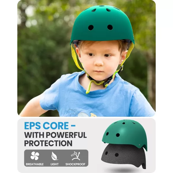 OutdoorMaster Youth  Kids Bike Helmet  Adjustable MultiSports Skateboard Helmet with Removable Liners for Balance Bike Toddler Scooter One Wheel HoverboardDeep Green