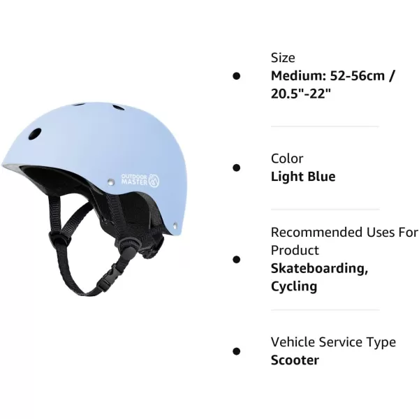 OutdoorMaster Youth  Kids Bike Helmet  Adjustable MultiSports Skateboard Helmet with Removable Liners for Balance Bike Toddler Scooter One Wheel HoverboardLight Blue