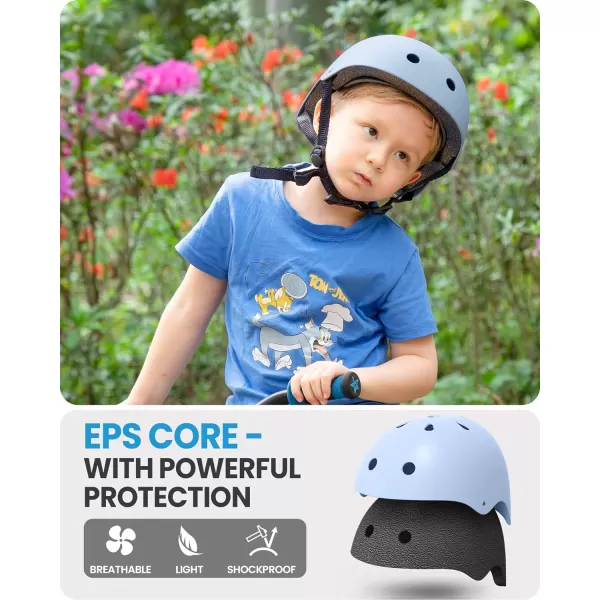 OutdoorMaster Youth  Kids Bike Helmet  Adjustable MultiSports Skateboard Helmet with Removable Liners for Balance Bike Toddler Scooter One Wheel HoverboardLight Blue