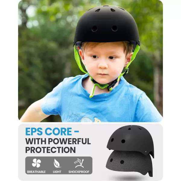 OutdoorMaster Youth  Kids Bike Helmet  Adjustable MultiSports Skateboard Helmet with Removable Liners for Balance Bike Toddler Scooter One Wheel HoverboardBlack Green