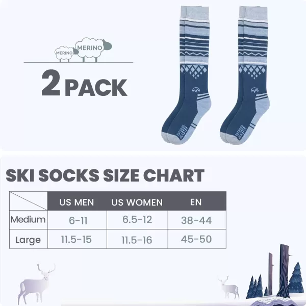 Ski Socks 2Pack Merino Wool Over The Calf NonSlip Cuff for Men amp WomenBaby Blue