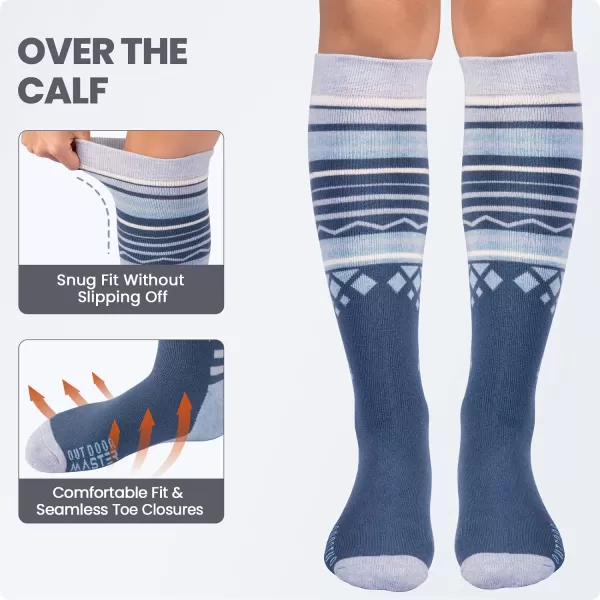 Ski Socks 2Pack Merino Wool Over The Calf NonSlip Cuff for Men amp WomenBaby Blue