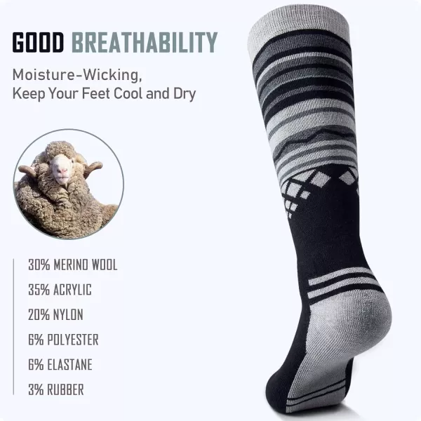 Ski Socks 2Pack Merino Wool Over The Calf NonSlip Cuff for Men amp WomenBlack