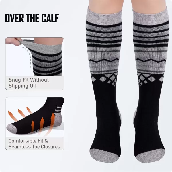 Ski Socks 2Pack Merino Wool Over The Calf NonSlip Cuff for Men amp WomenBlack