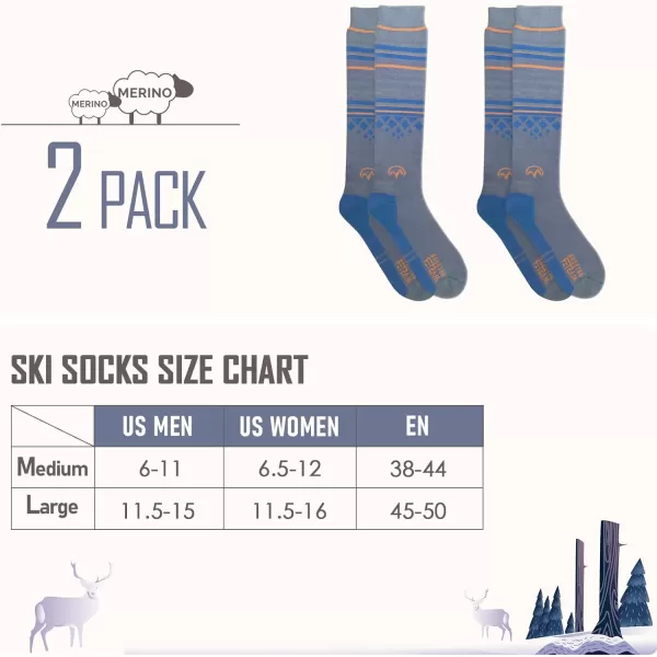 Ski Socks 2Pack Merino Wool Over The Calf NonSlip Cuff for Men amp WomenBlue Orange