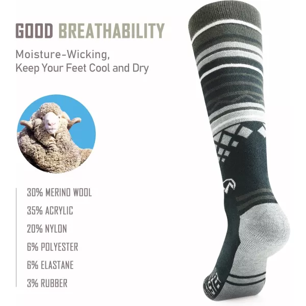 Ski Socks 2Pack Merino Wool Over The Calf NonSlip Cuff for Men amp WomenDark Green