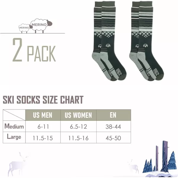 Ski Socks 2Pack Merino Wool Over The Calf NonSlip Cuff for Men amp WomenDark Green