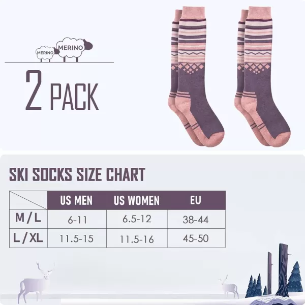 Ski Socks 2Pack Merino Wool Over The Calf NonSlip Cuff for Men amp WomenFringes