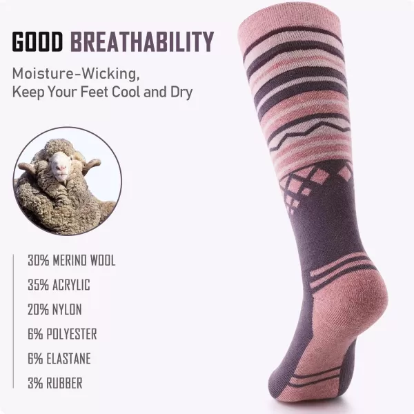 Ski Socks 2Pack Merino Wool Over The Calf NonSlip Cuff for Men amp WomenFringes