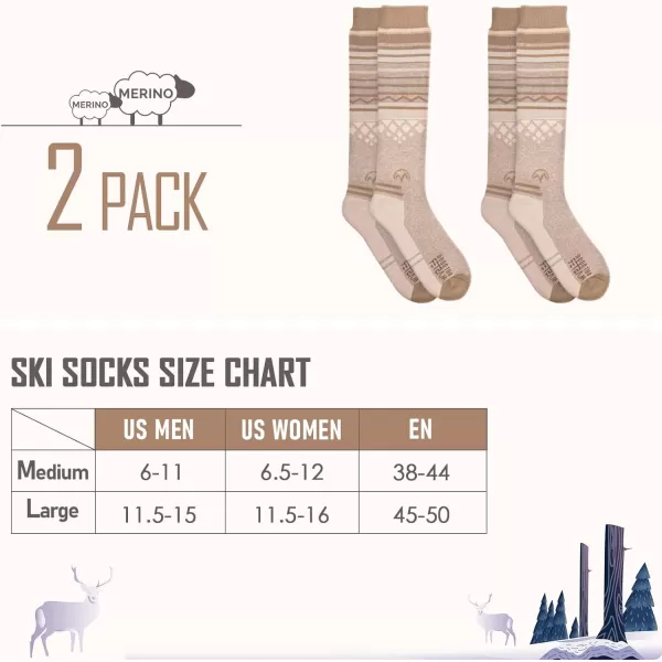 Ski Socks 2Pack Merino Wool Over The Calf NonSlip Cuff for Men amp WomenKhaki