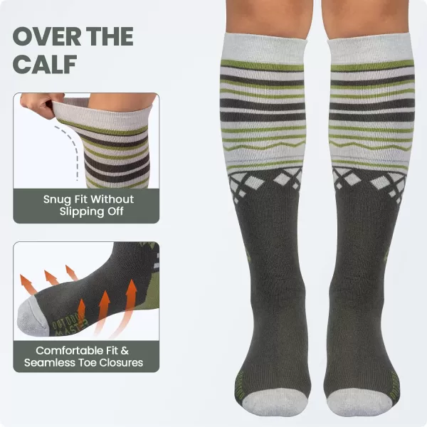 Ski Socks 2Pack Merino Wool Over The Calf NonSlip Cuff for Men amp WomenOlive Green