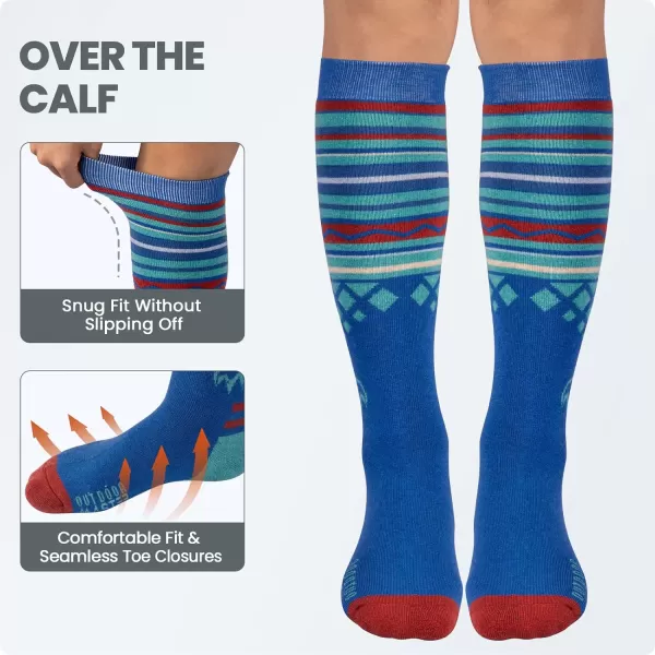 Ski Socks 2Pack Merino Wool Over The Calf NonSlip Cuff for Men amp WomenVibrant Blue