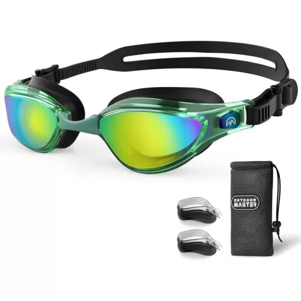 OutdoorMaster Goby Swim Goggles Antifog Swimming Goggles No Leaking UV Protetion Adults Men Women YouthMirrored Green