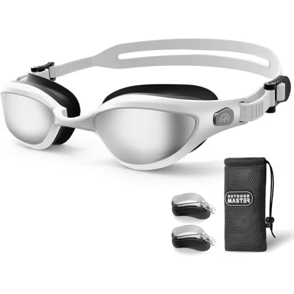 OutdoorMaster Goby Swim Goggles Antifog Swimming Goggles No Leaking UV Protetion Adults Men Women YouthMirrored Silver