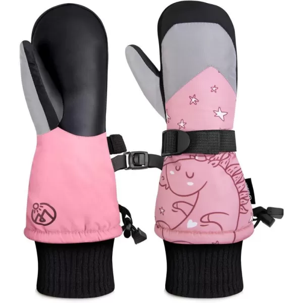 OutdoorMaster Kids Ski Gloves Kids Ski Mittens Long Cuff Waterproof Winter Gloves Snow Gloves for Girls and BoysLight Pink