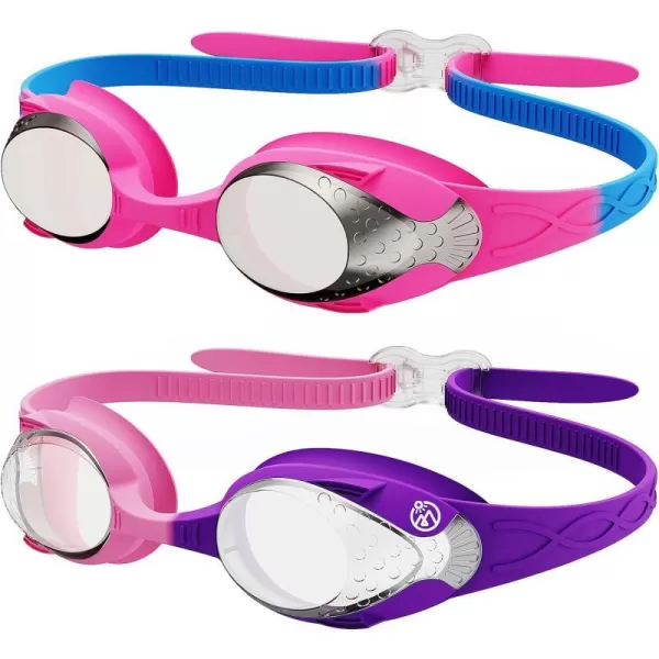 OutdoorMaster Kids Swim Goggles 2 Pack  Quick Adjustable Strap Swimming Goggles for Kids2 Packsilver Pink