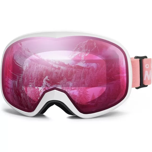 OutdoorMaster Owl Kids Ski Goggles OTG AntiFog Snowboard Goggles with 100 UV ProtectionBlack Framevlt 46 Pink Lens