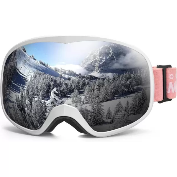 OutdoorMaster Owl Kids Ski Goggles OTG AntiFog Snowboard Goggles with 100 UV ProtectionWhite Framevlt 10 Silver Lens