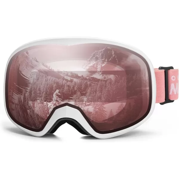 OutdoorMaster Owl Kids Ski Goggles OTG AntiFog Snowboard Goggles with 100 UV ProtectionWhite Framevlt 53 Red Lens