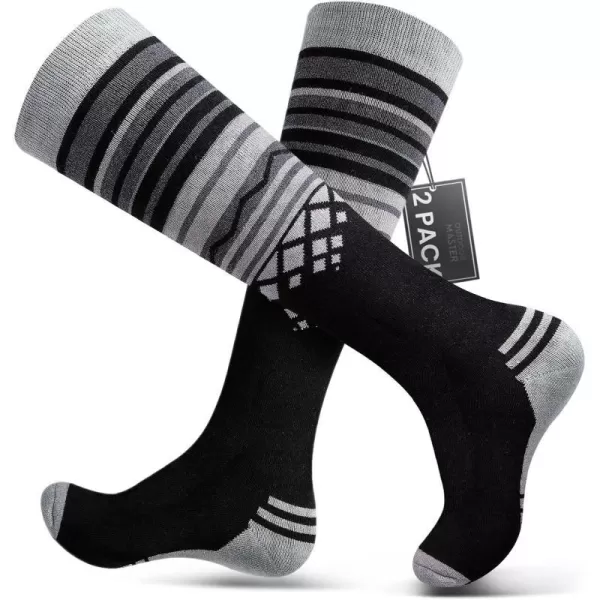 Ski Socks 2Pack Merino Wool Over The Calf NonSlip Cuff for Men amp WomenBlack