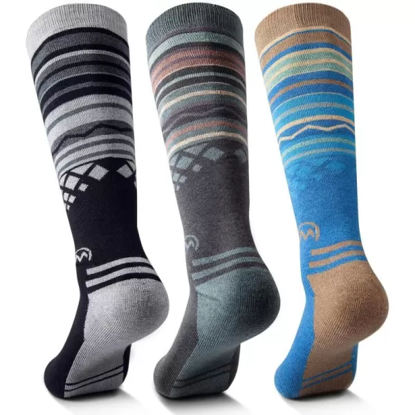 Ski Socks 2Pack Merino Wool Over The Calf NonSlip Cuff for Men amp WomenBlack Blue Grey