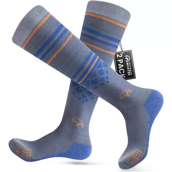 Ski Socks 2Pack Merino Wool Over The Calf NonSlip Cuff for Men amp WomenBlue Orange