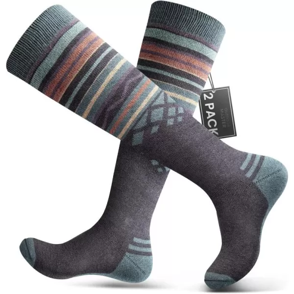 Ski Socks 2Pack Merino Wool Over The Calf NonSlip Cuff for Men amp WomenGray