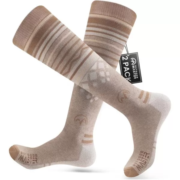 Ski Socks 2Pack Merino Wool Over The Calf NonSlip Cuff for Men amp WomenKhaki